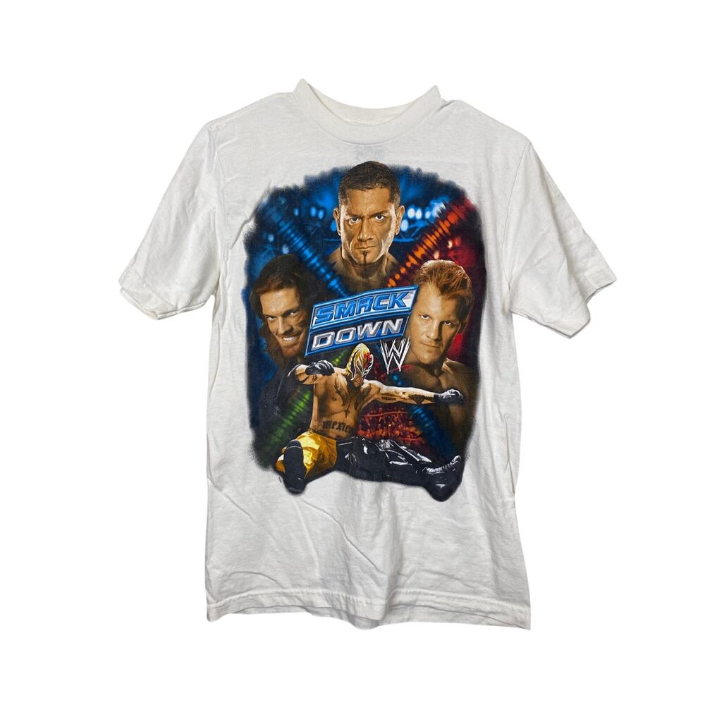 2008 WWE Smackdown Wrestling Batista etc White Tee y2K Youth T-Shirt Size 14/16